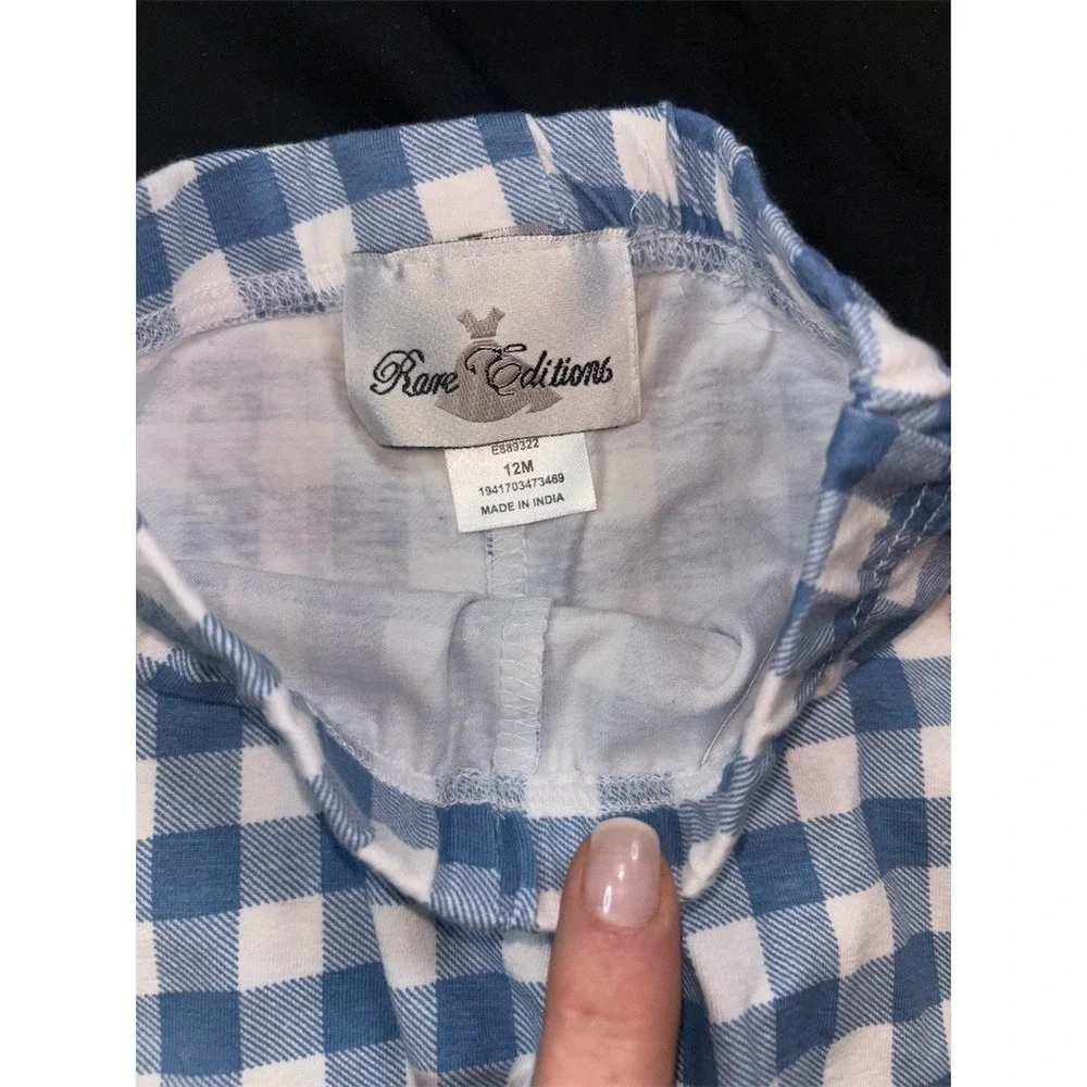 Rare Editions Baby Girl Leggings Pants 12M Blue White Gingham Pull-On picnic